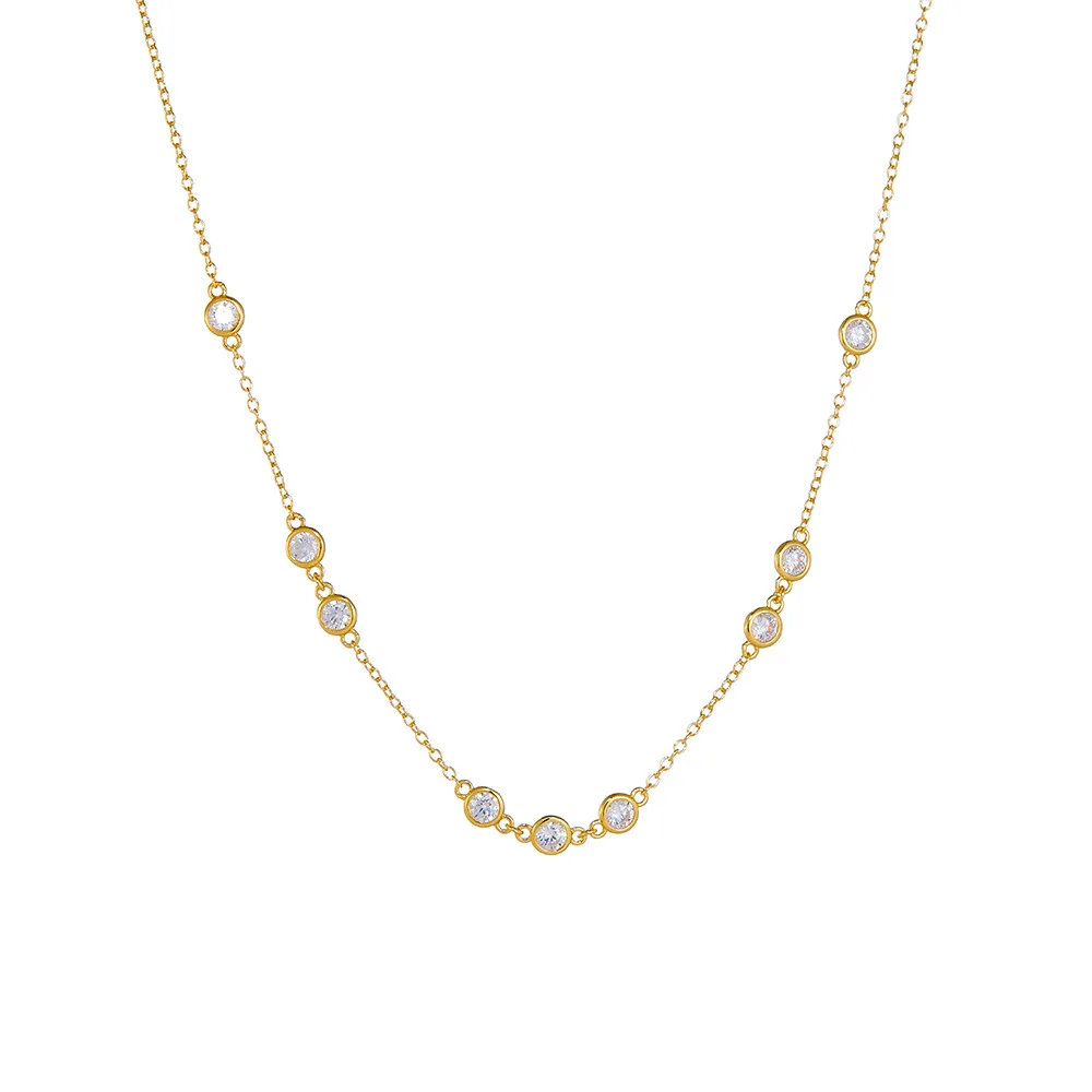 Fashion Minimalist Jewelry 925 Sterling Silver Diamond by the Yard Necklace Simple Round Zircon Gold Plated Necklaces for Women