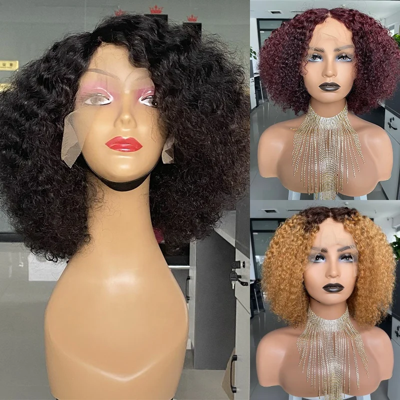 

Ready To Ship 10 Inch Short Wig For Black Women Cuticles Aligned Pre Plucked With Baby Hair T Part Lace Front Human Hair Wigs, 1b# 99j# 4 30 ombre color#