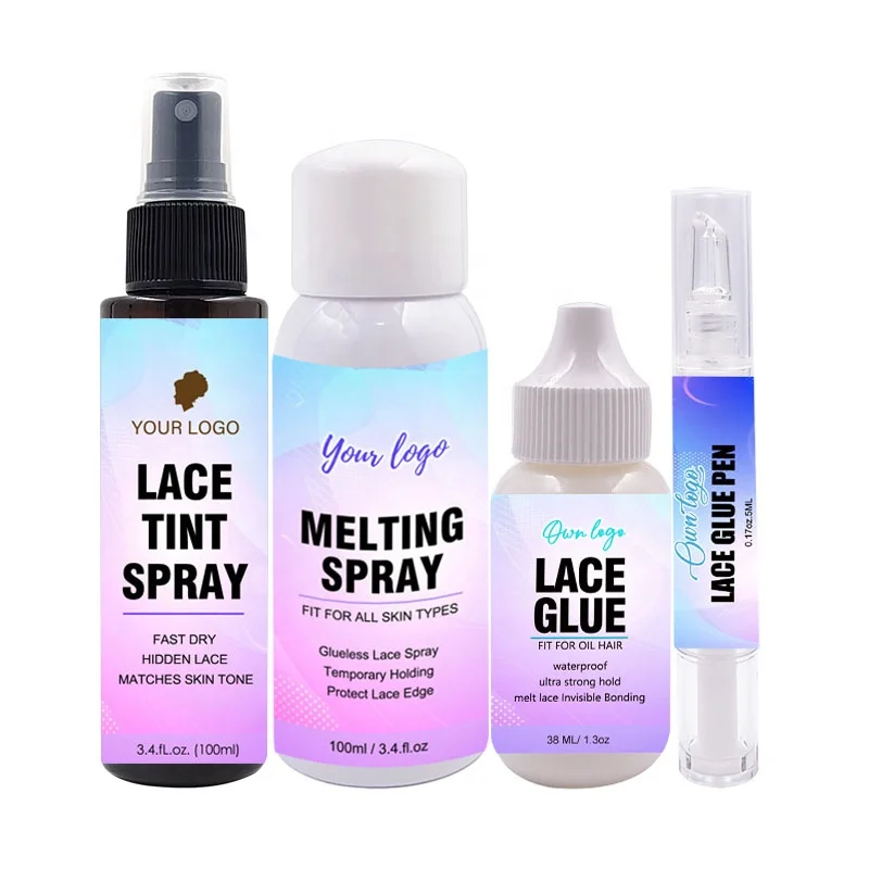 

wholesale private label own logo brown lace tint spray wig adhesive remover white invisible waterproof frontal lace glue pen kit, White, clear