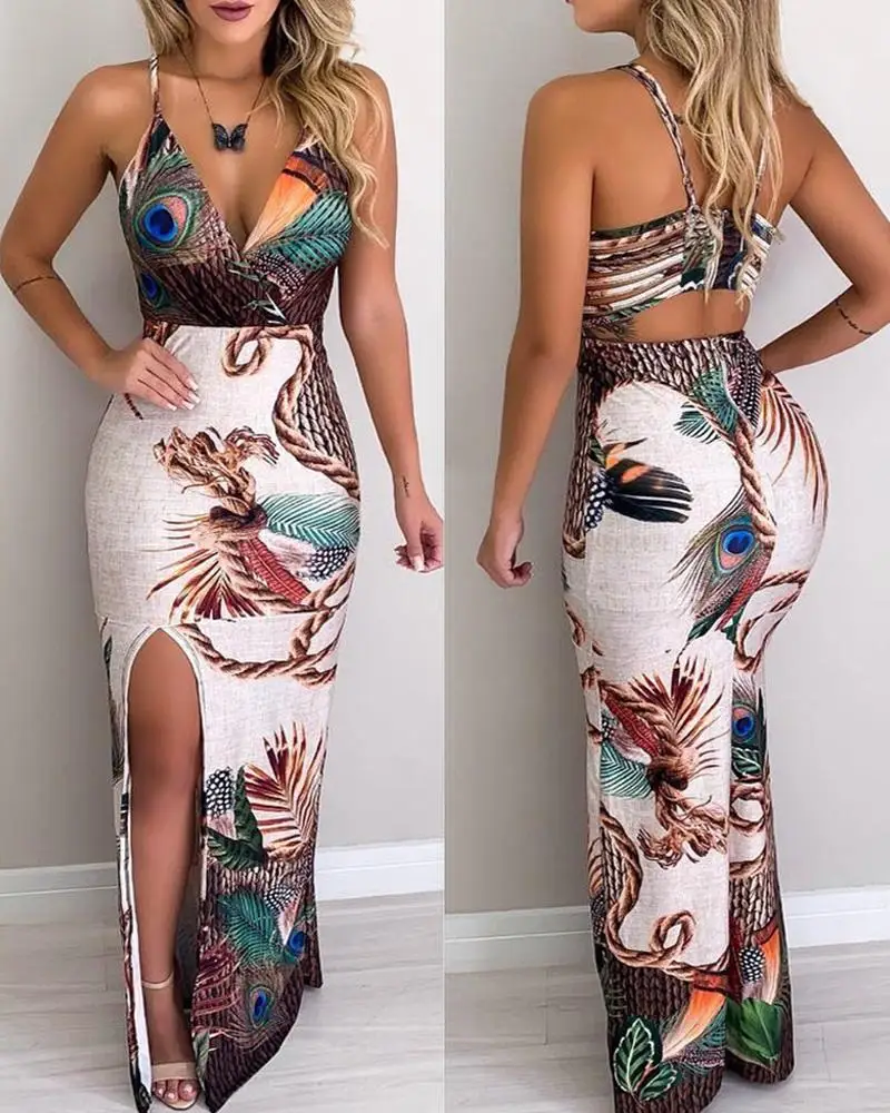 

summer 2021wholesale ladies long halter maxi woman bodycon casual dress bohemian maxi dress women flower dress