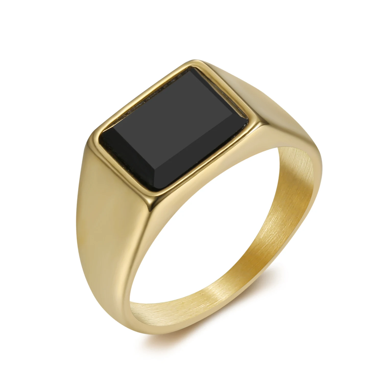 

OEM ODM custom design 316 stainless steel golden ring with black stone for men women, Silver, gold
