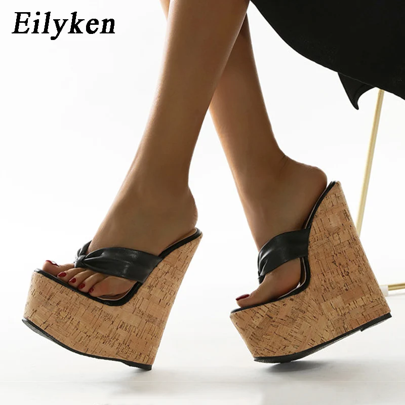 

Eilyken 2021 New Sexy Super 18CM High Heels Platform Wedges Pinch slippers Women Sandals Mules Slippers Shoes Size 35-42