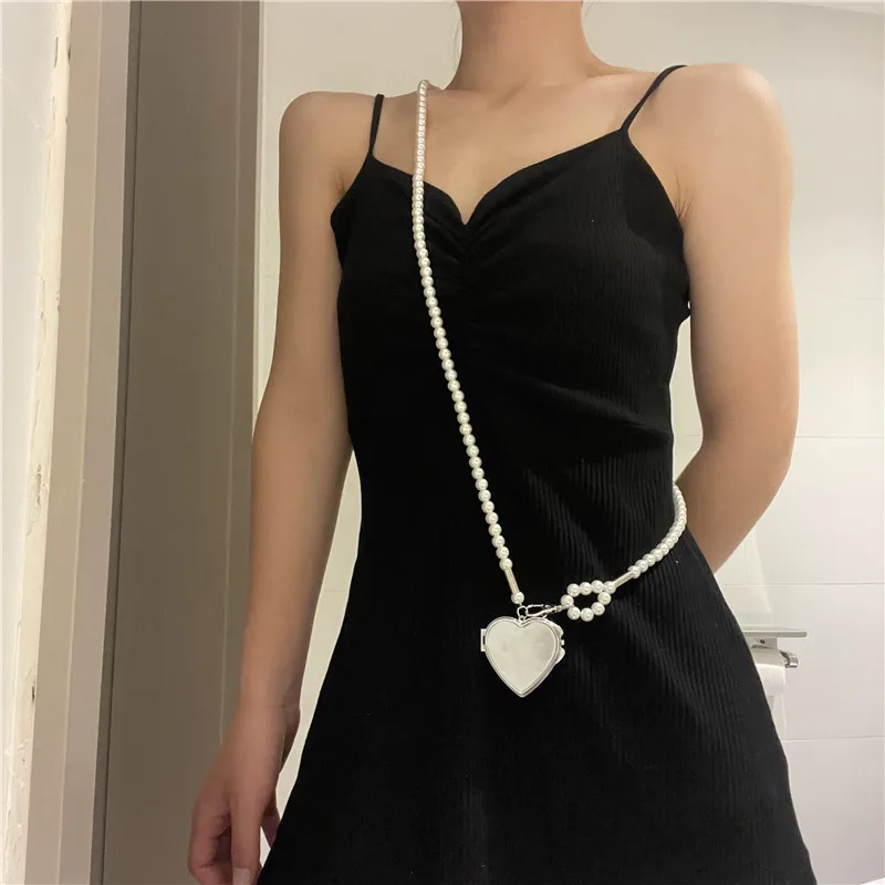 

Shangjie 2022 Pearl Crossbody Strap Fashion Heart Mirror Pendant Decorative Belt Waist Chain