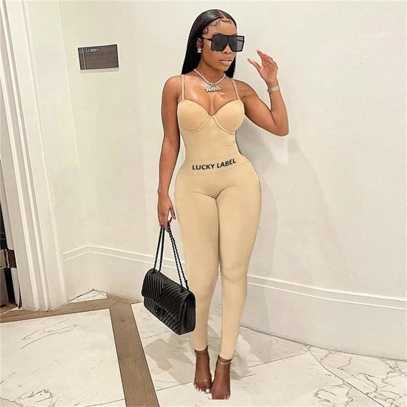 

2022 New Arrivals Logo Sleeveless Sets Womens Summer Two Piece Spaghetti Strap Lucky Label Set Bodycon Women 2 Piece Summer Set