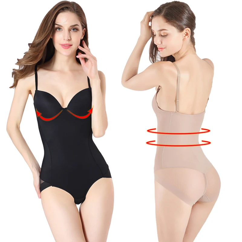 

Bodysuit Shaper Slimming Breathable Seamless Body Shapewear Tummy Control Push Up Bra Bodysuit Shaper, Black/skin