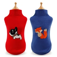 

Cute Pullover Dog Sweater Cartoon Pet Embroidered Well Kit Pet Clothes Sweater for Dogs Puppy Kitten Cats, Classic Red Blue