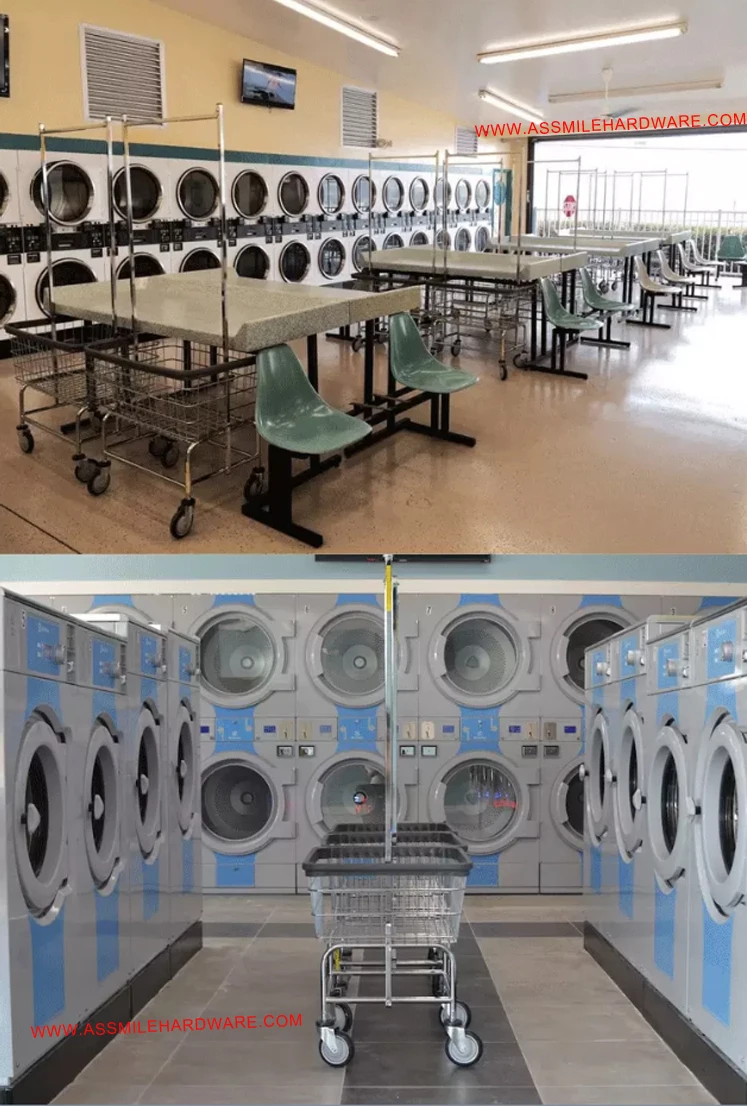 Assmile Chromed Rolling Front Load Wire Laundry Cart On Wheels Heavy