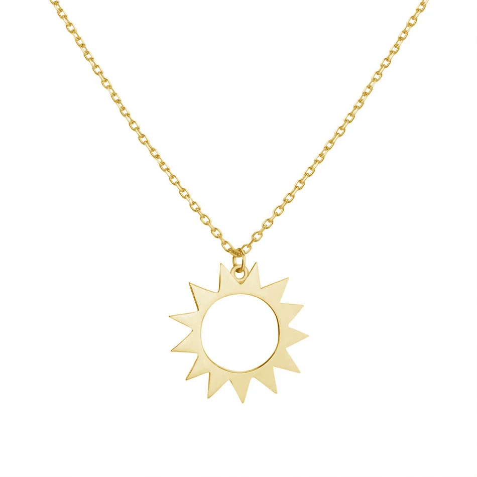 

Minimalist Jewelry 18K Gold Plated Jewelry Brass Necklace Guiding Light Sun Pendant Necklace Gift Custom Chain