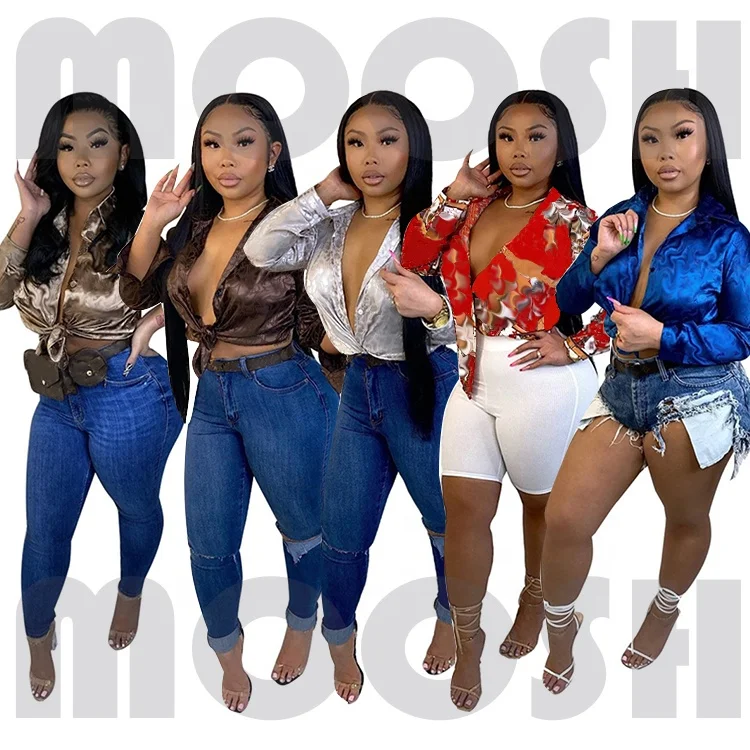 

Ladies Designer Print Blouses Women Spring Long Sleeve Turndown Collar Shirts Blouses And Tops