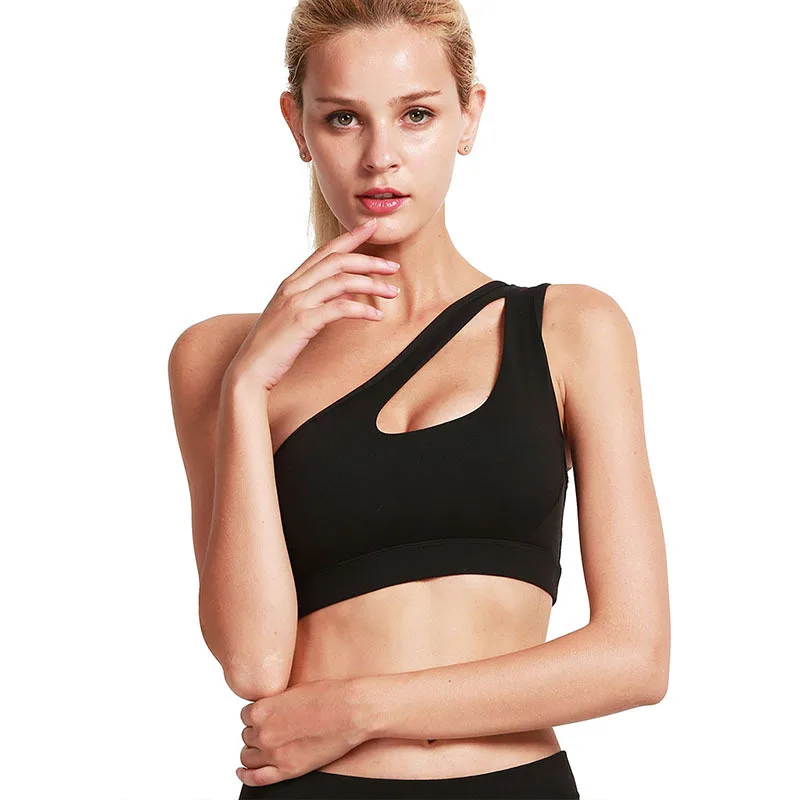 

Sports Bras Sexy One Shoulder Hollow Sporty Top Women Breathable Push Up Underwear Quick-Drying Padded Athletic Vest, 11 color
