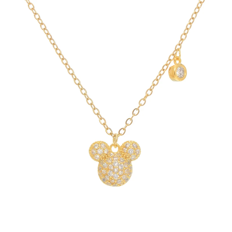 

XL86102 Fashion design gold plated brass women jewelry inlaid diamonds Mickey pendant necklaces