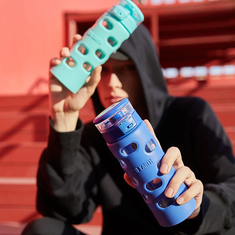 

coffee milk sports wide mouth blue glass outdoor sample wholesale water bottle tumbler, Blue, red, black, white