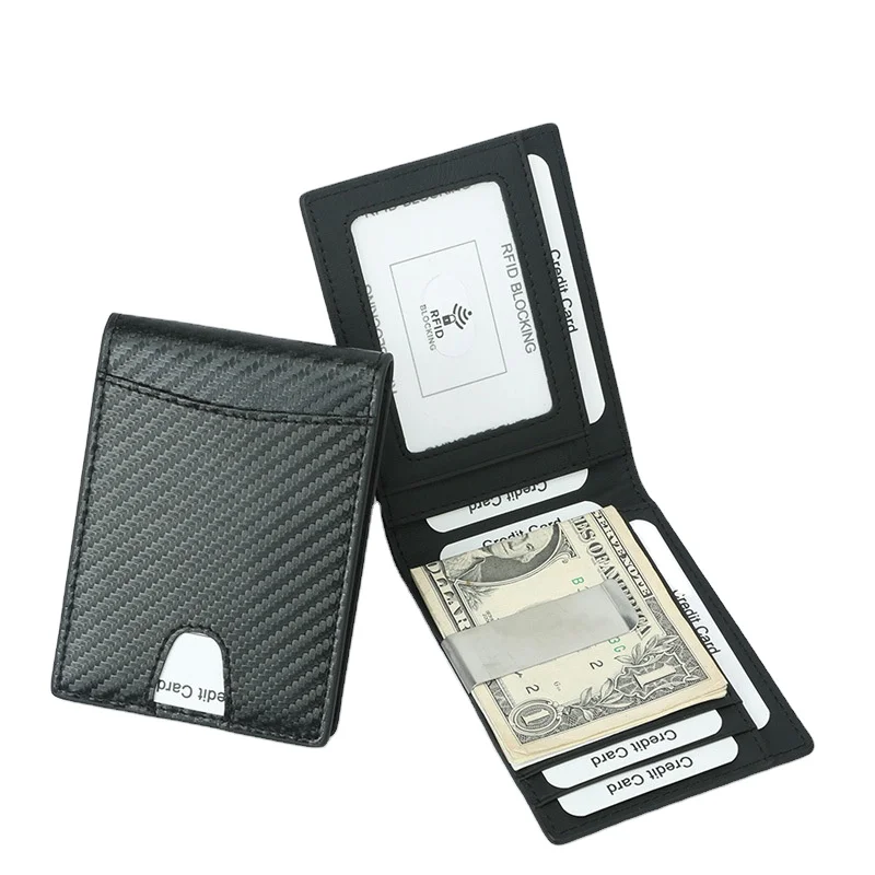 

Money Clip Wallet Mens Wallets slim Front Pocket RFID Blocking Card Holder Minimalist Mini Bifold Gift Box, Carbon fiber, Various colors available