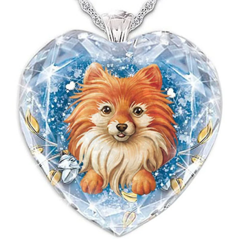 

Hot sale luxury kids favorite necklace pomeranian gift love dog crystal pendant
