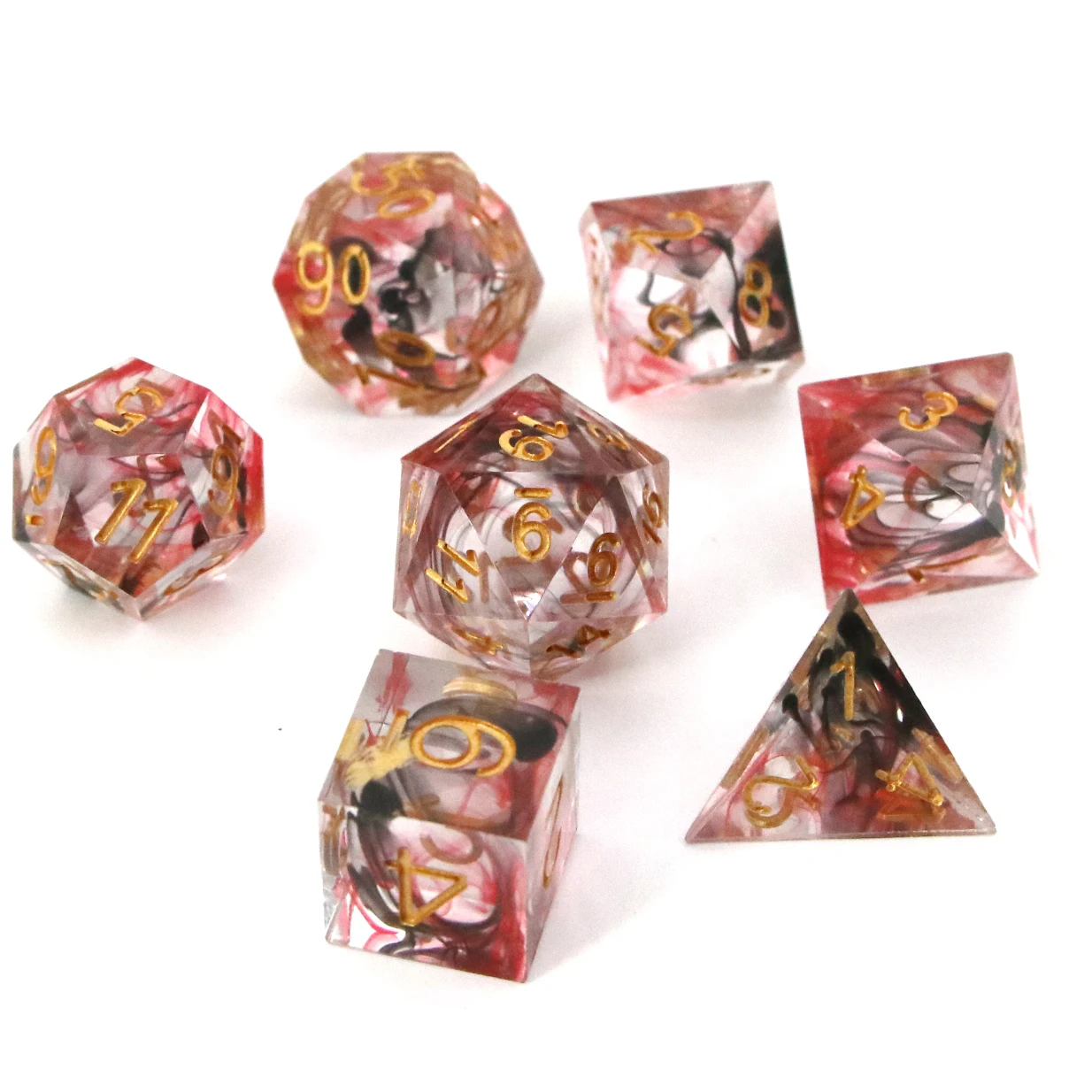 

High Quality Handmade Straight Edge Transparent Polyhedral DND Dice Sets, Colorful