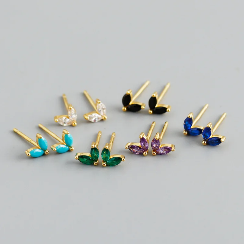 

Luxury earrings studs set round cubic zirconia bezel setting diamond 925 gold plate piercing woman flower stud earrings jewelry