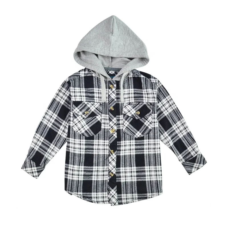 
boys plaid shirt hooded flannel kids children clothings 