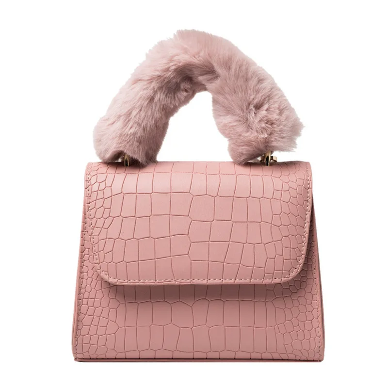

2021 Winter 7 Colors Alligator Print Faux Fur Slide Ladies Fashion Designer Handbags Famous Brands Purses and Handbags for Women
