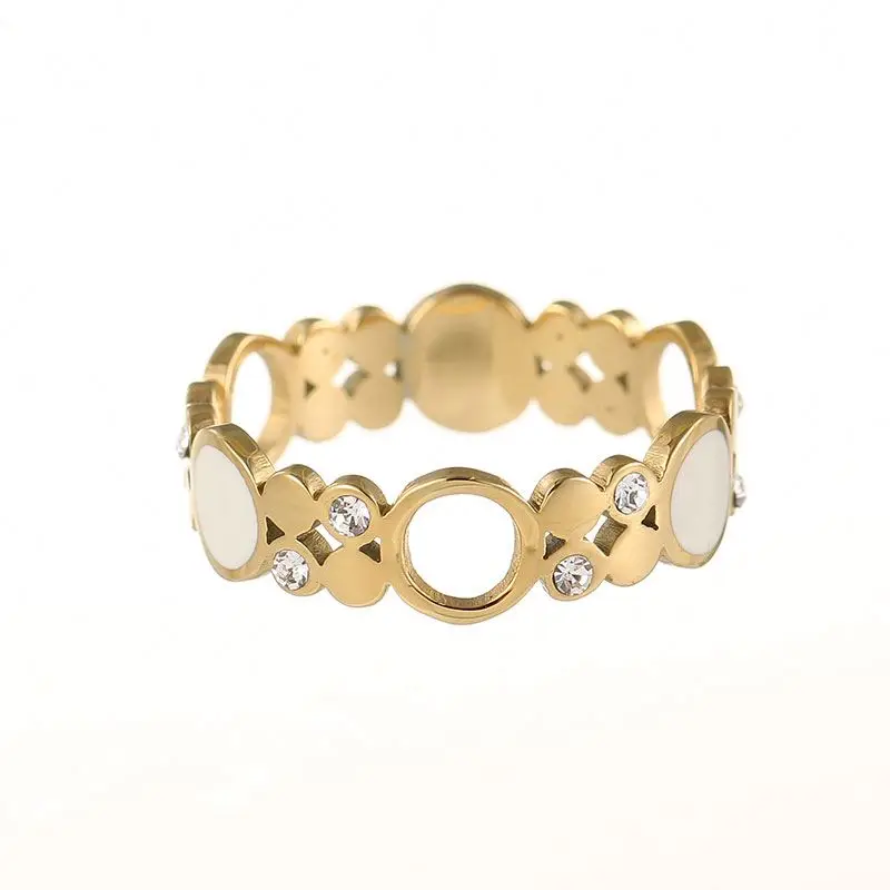

Wholesale Ladies Elegant Stainless Steel Jewelry Gold Plating Diamond Ring
