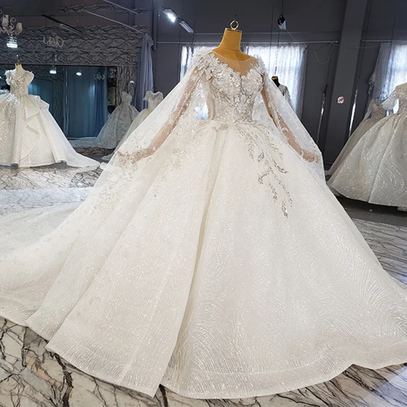 

Jancember AHTL2128 White Beaded Pearl Lace Embroidered Wedding Dress Bridal Gown