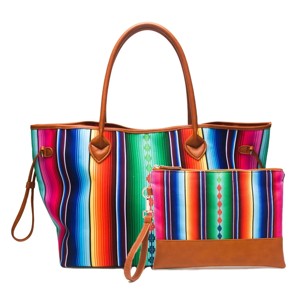 

Canvas Weekender Bag Serape Tribal Tote Bag set Large Cheyenne Stripes Purse Southwest Rainbow Handbag DOM-1141086