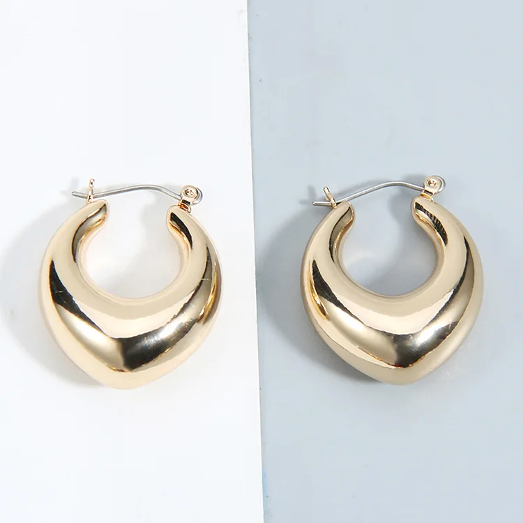 

18k Gold Plating Chunky Metal Geometric Clip On Earrings Punk Geometric Waterdrop Oval Circle Hoop Earrings For Women Girls