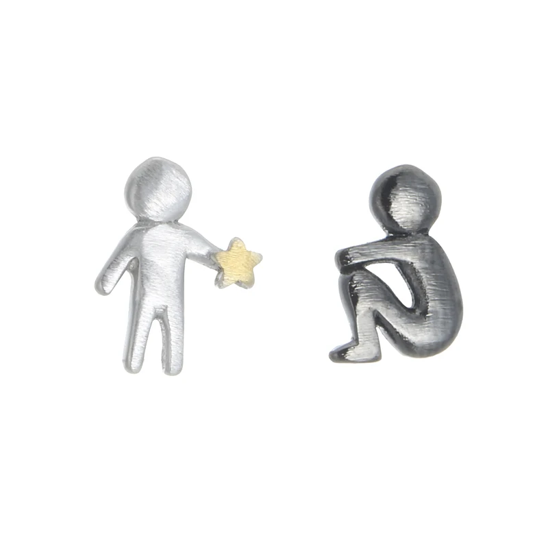 Wholesale 925  Silver Asymmetric STAR Earrings for Women Fashion Jewelry Cute Small Stud Earrings