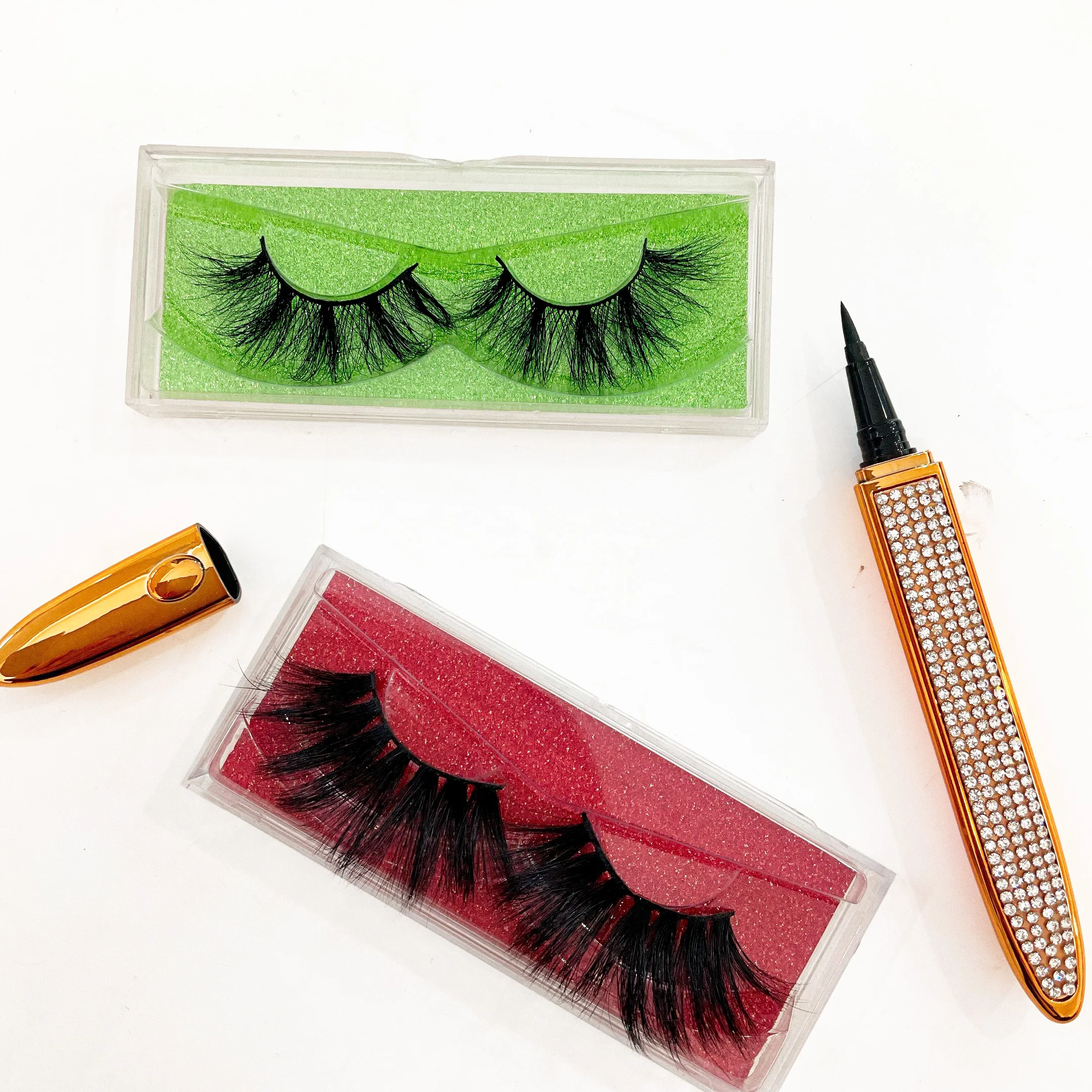 

2021 New style 100% handmade mink 15mm 18mm real mink eyelashes vegan with private label packaging box, Black