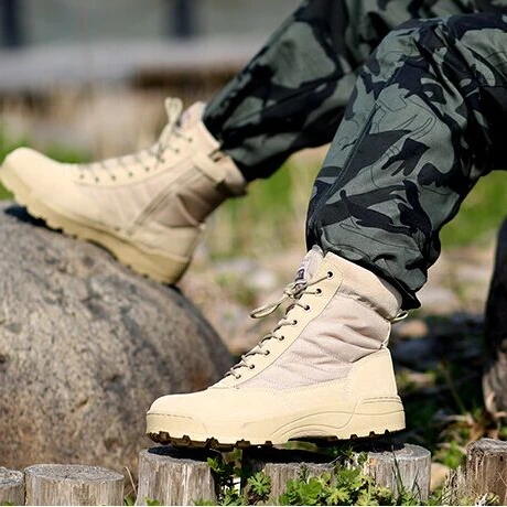 

Men Tactical Boots Army Boots Military Desert Work Safety Shoes Climbing Hiking Shoes Men Outdoor Boots, Sand, black