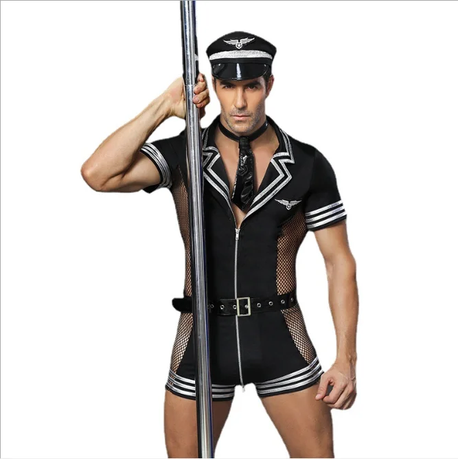 

New Erotic Men Police&Sailor Uniforms Role-Play Costume Sexy Bodysuits Underwear With Hat/Belt/Tie, 1 colors