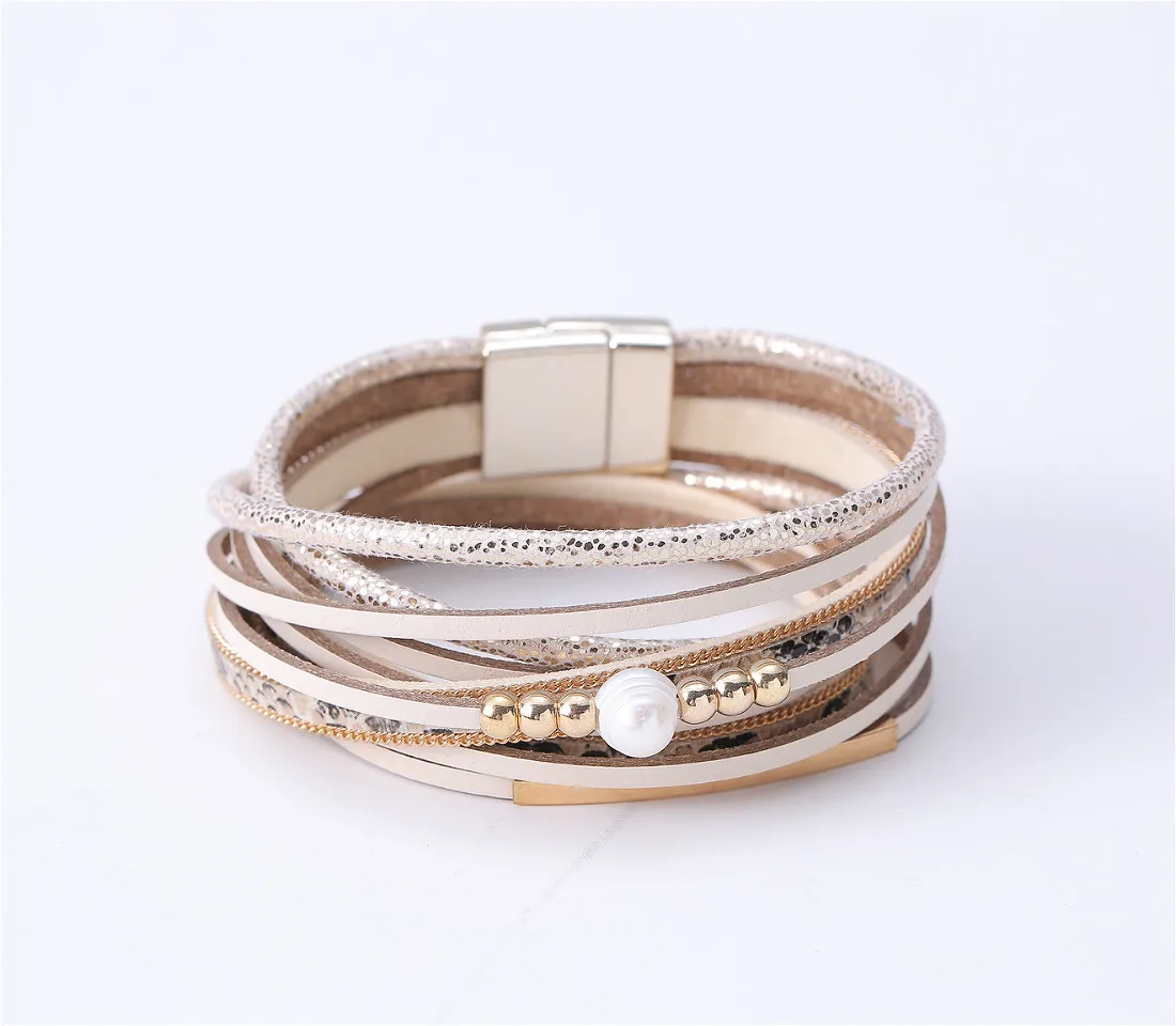 

Vintage Braided Leather Multilayer Bracelet for Women Natural Pearl Beads Crystal Charm Wrap Bracelets Bangles Wristband(KB8345), As picture
