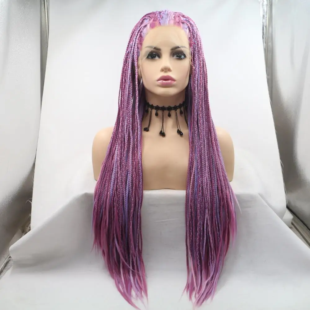 

MOJO Fashionable Long Box Braids Medium-Sized Braided Cheap Price Full Lace Front Wigs High Temperature Synthetic Wigs