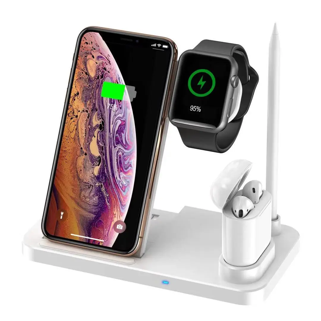 

New Arrival Fast Wireless Charging Power Bank For Mobile Phone/Watch/Headset Qi 10W 4 In 1 Universal Wireless Charger
