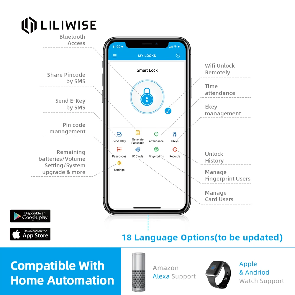 
Simplified Lever Security WiFi Bluetooth APP Access Smart Keyless Fingerprint Cabinet Door Handle Lock 