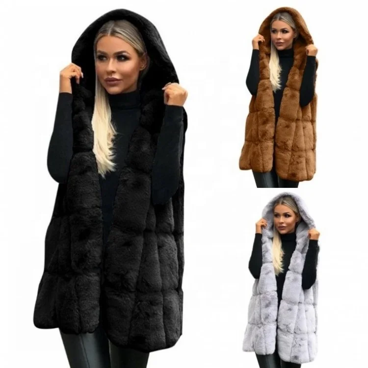 

European and American women's clothing in autumn and winter Hooded fur vest jacket