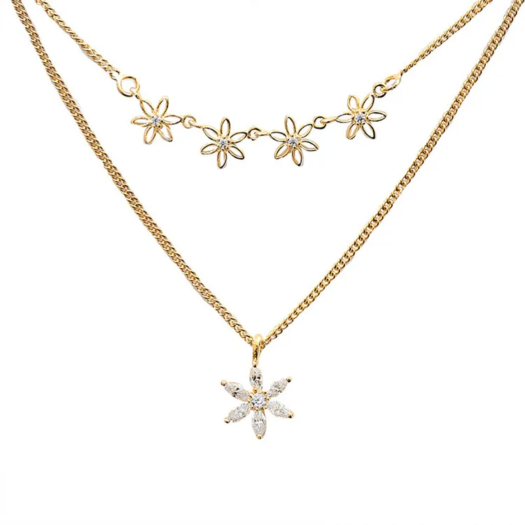 

Light Luxury Trend Petal Sweater Chain Jewelry Double Layer Chain Flower Necklace For Women, Picture shows