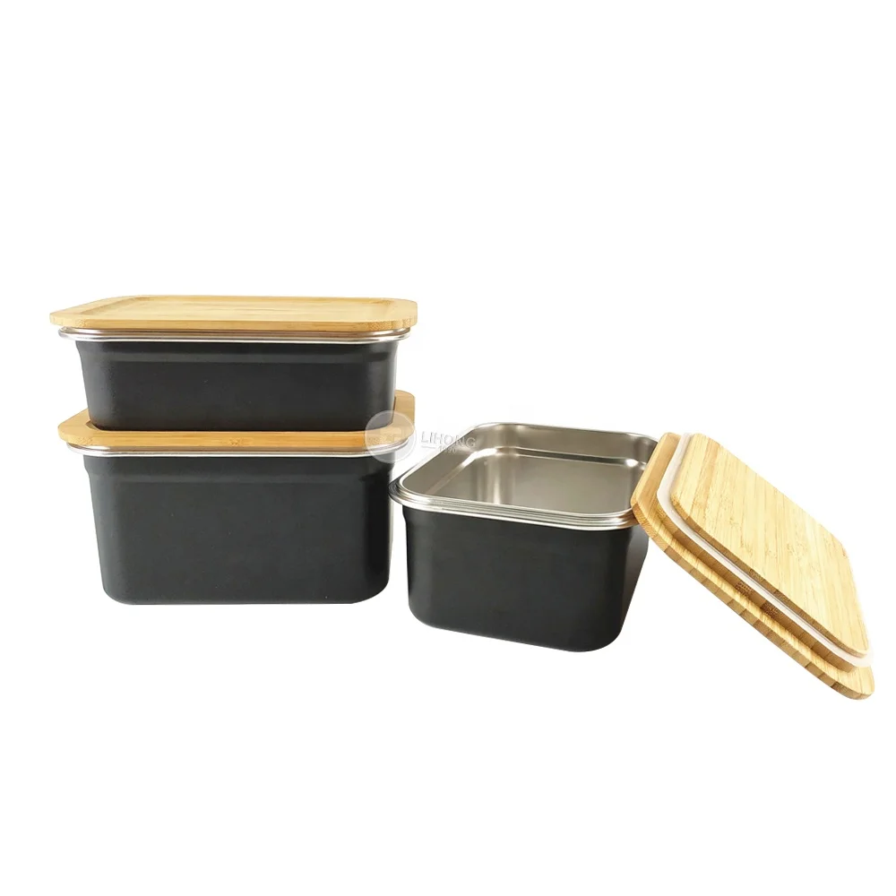 

Factory Leakproof stainless steel thermal lunch box food storage container wooden bamboo bento lunchbox, Sliver