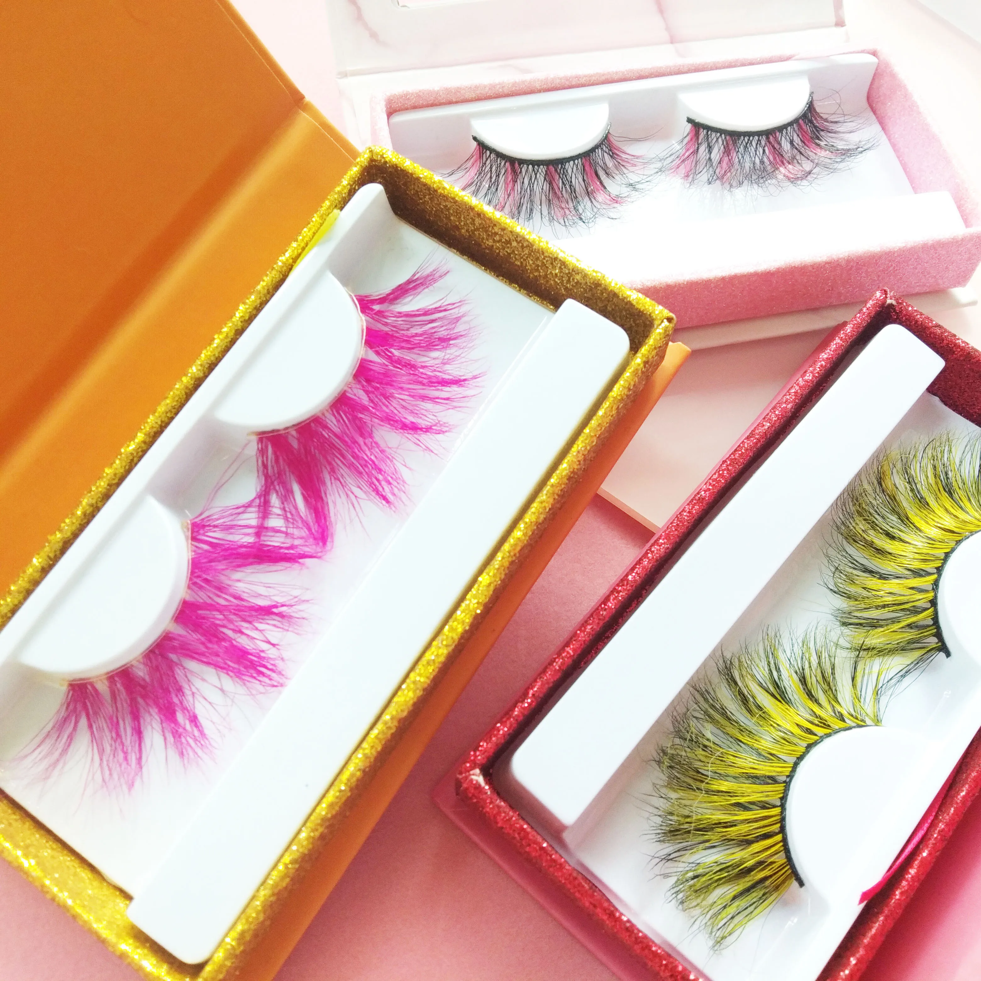 

eyelashes free shipping 25 mm colorful mink eye lashes color lashes wholesale colored eyelashes, Color mixed