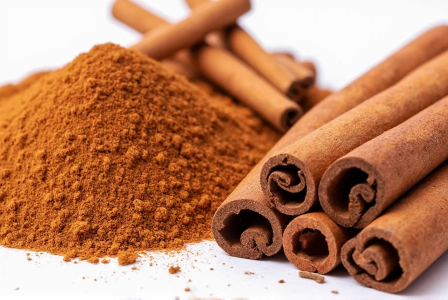 Close-up comparison of true cinnamon quills versus cassia cinnamon sticks showing the layered structure of Ceylon cinnamon and solid roll of cassia