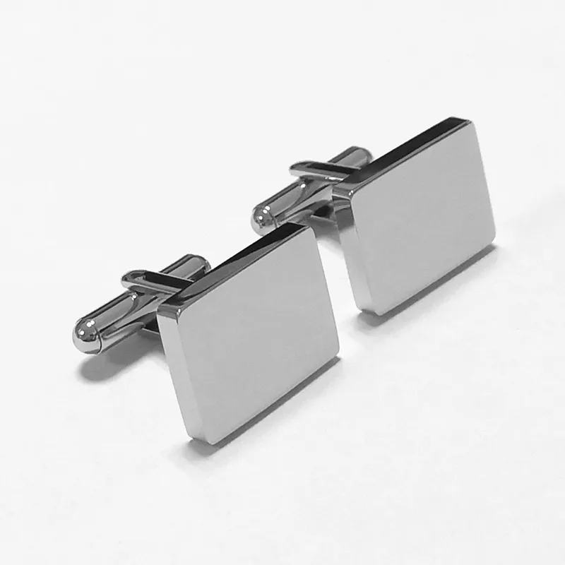 

Factory stock wholesale and retail stainless steel custom engraved rectangular plain wedding cufflinks manufacturer, Silver