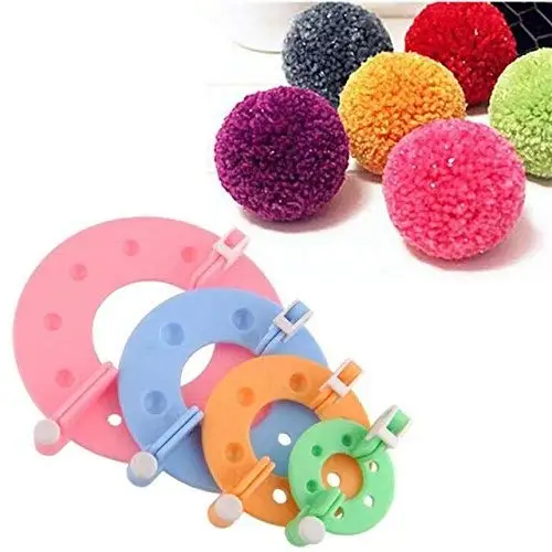 

4 Sizes Plastic Pompom Maker Fluff Ball Weaver DIY Knitting Craft Yarn Sewing Tools Pom-pom Maker, Yellow, blue, pink, green