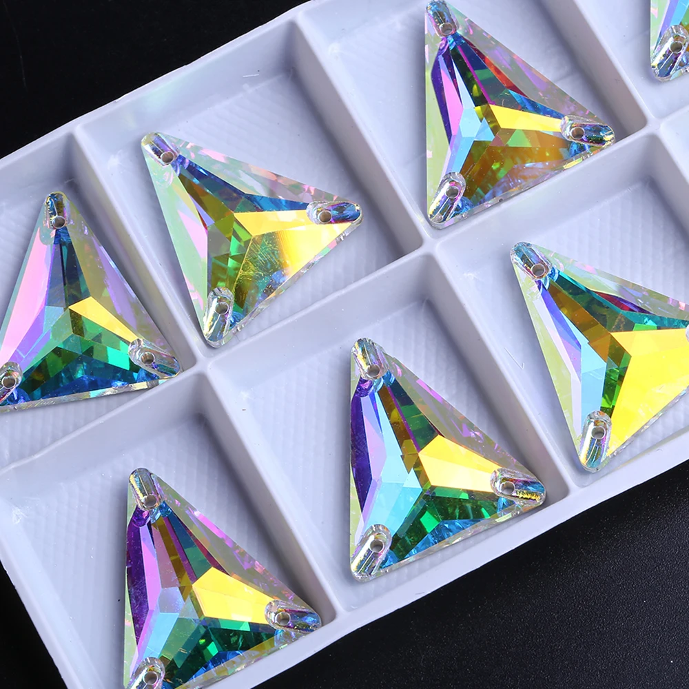 

XULIN Triangle k9 Flat Back Crystal AB Glass Stone Sew On Gemstones For Clothing Garments, Reference to color card