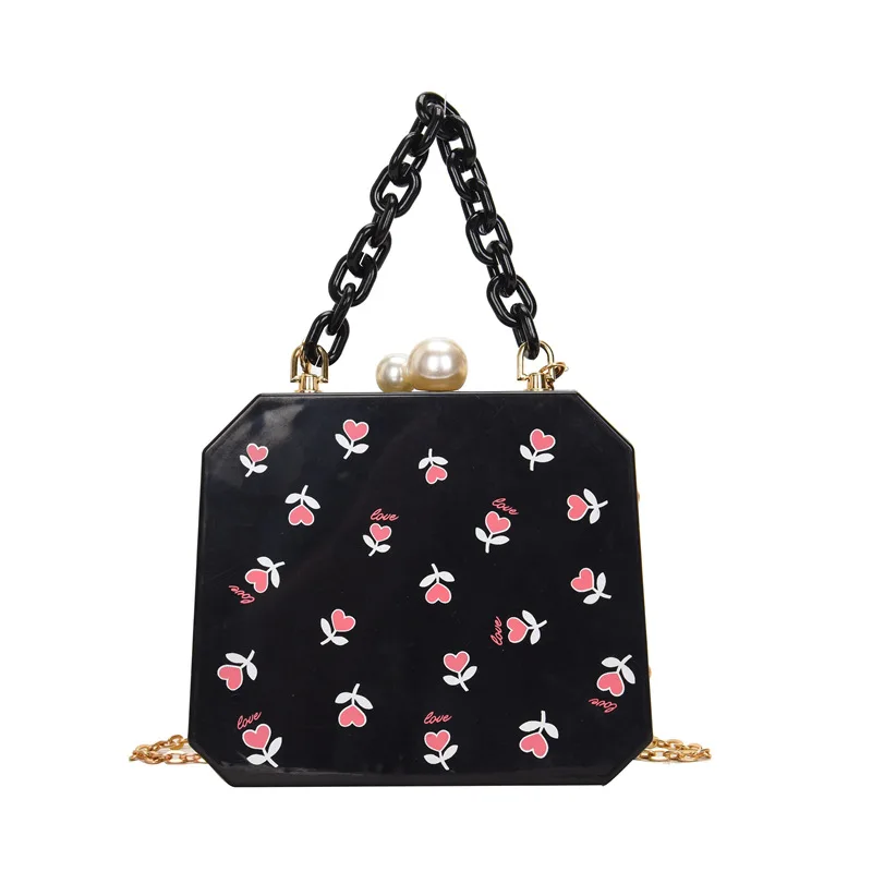 

Acrylic handbag box women girls shoulder crossbody bag Acrylic chain jewelry box metal chain strap, 6 colors