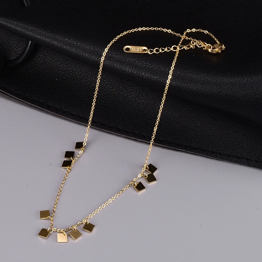 

Simple Design 18K Gold Plating 316L Stainless Steel Geometric Square Chain Necklaces Titanium Steel Link Chain Necklaces