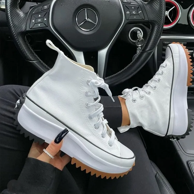 

High-top shoes women's fall 2021 new lace-up platform heel sports single casual white shoes canvas stock shoes