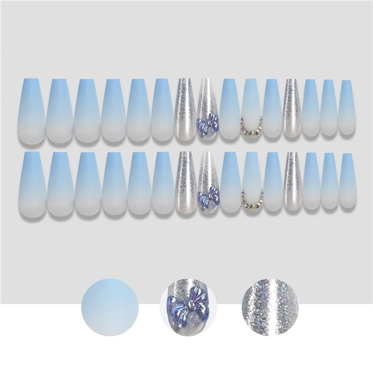 

Butterfly ombre light blue Ballerina press on nails luxury Fashion hot selling finger nails press on