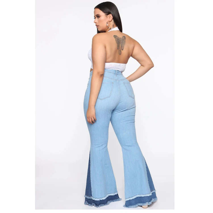 Best Design Fall 2021 Women Clothes High Waist Plus Size Jeans Pants Splice Bell Bottom Trousers Women Flare Denim Pants