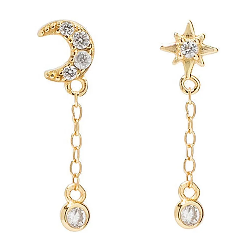 

Gemnel 925 sterling silver jewellery chain stud star and moon dangle earrings