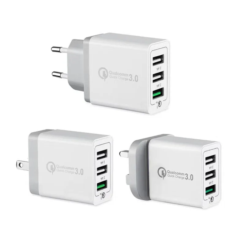 

High quality US UK EU Plug 30W Power Adapter Rapid Quick Charge 3 Usb Port Mobile Wall Charger 3.0 for i7 6s, White/customized