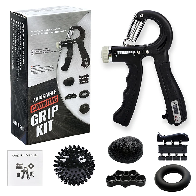 Hand Grip Strengthener kit (6 Pack) Forearm Workout Finger Strength Exerciser Adjustable Grip Strength Trainer